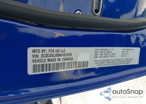 2022 Dodge Charger Srt Hellcat Redeye Widebody из США, поврежденный, VIN 2C3CDXL93NH101979